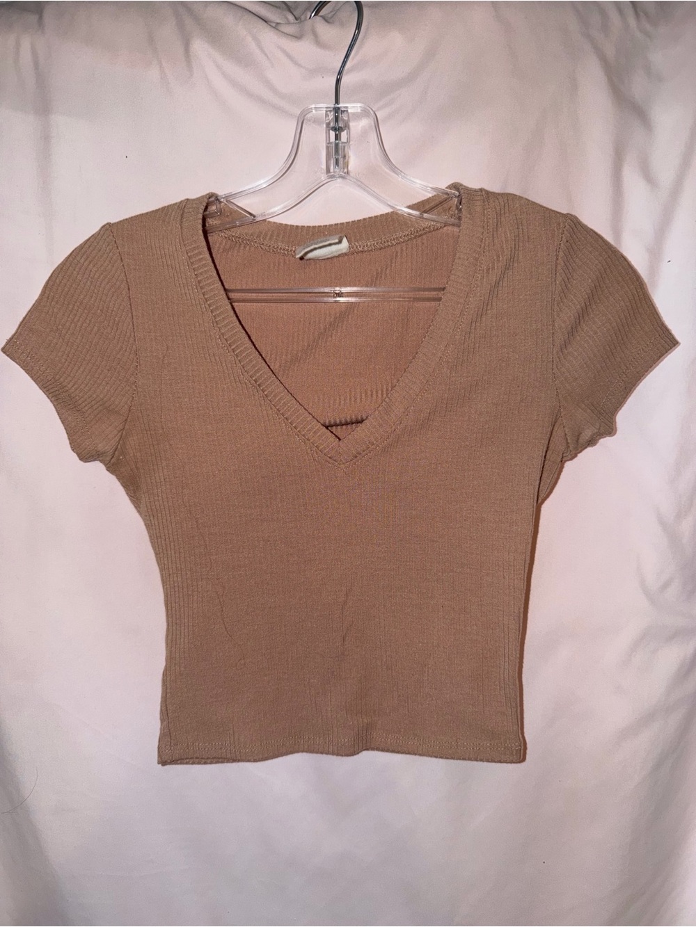 PacSun Ribbed V-Neck Short Sleeve Top - Brown